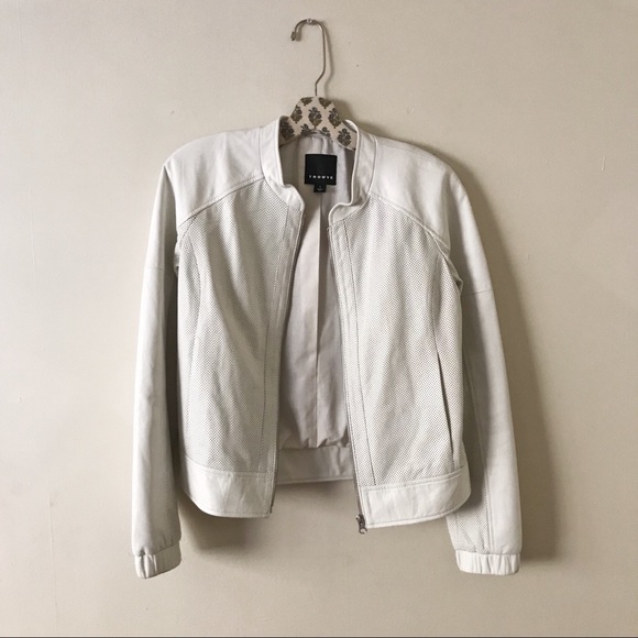 Trouve Jackets & Blazers - Trouve White Leather Perforated Jacket Bomber S
